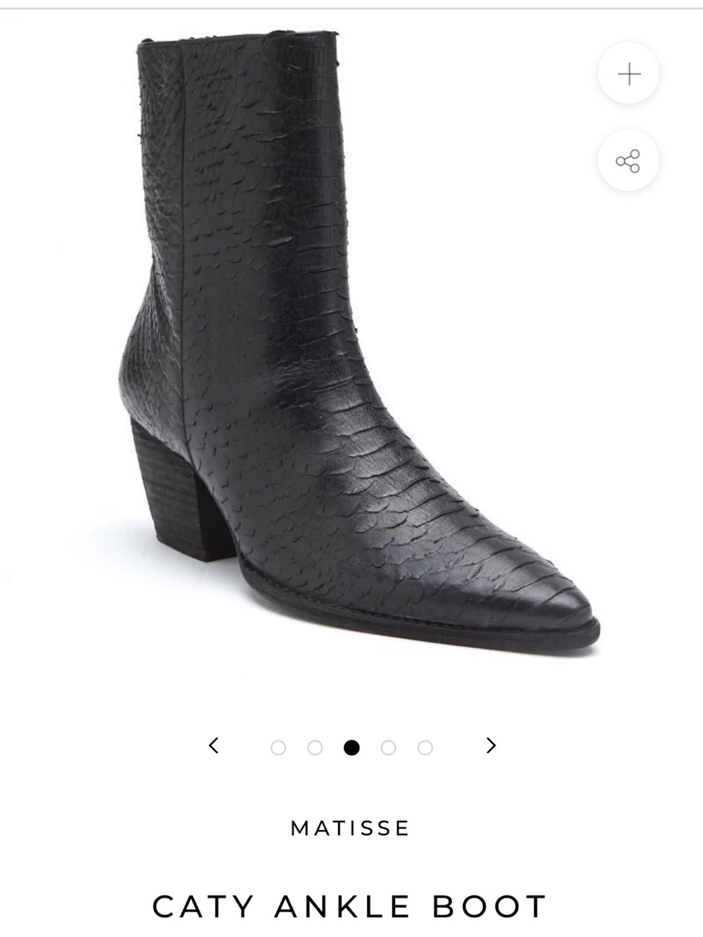 Matisse Black Croc-Embossed Pointed Ankle Boot